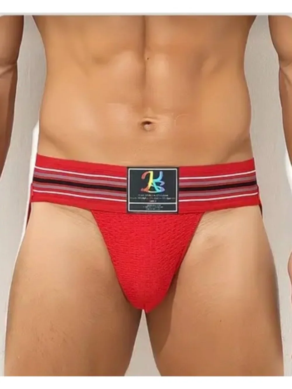 Mens Red Jockstrap*Striped Waistband Breathable Stretch Fabric*Gay*XL*NIP